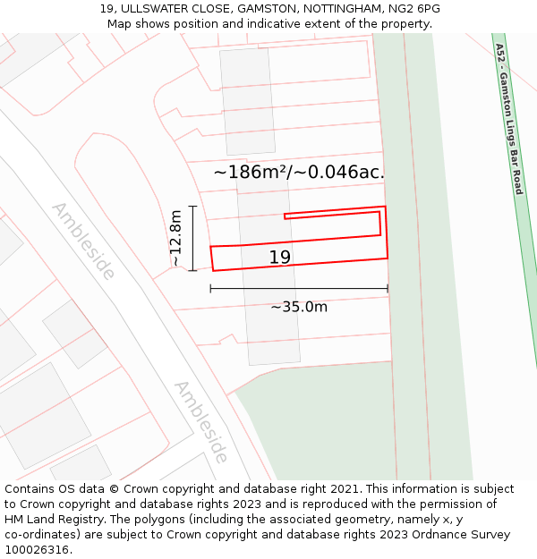 19, ULLSWATER CLOSE, GAMSTON, NOTTINGHAM, NG2 6PG: Plot and title map