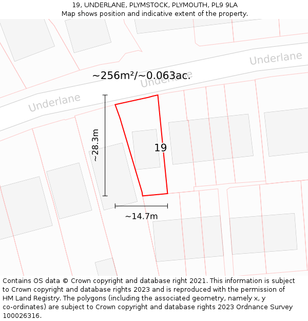 19, UNDERLANE, PLYMSTOCK, PLYMOUTH, PL9 9LA: Plot and title map