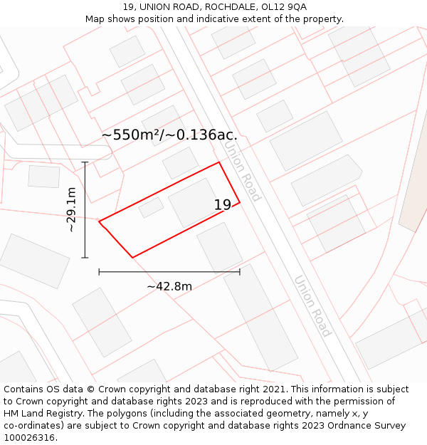 19, UNION ROAD, ROCHDALE, OL12 9QA: Plot and title map