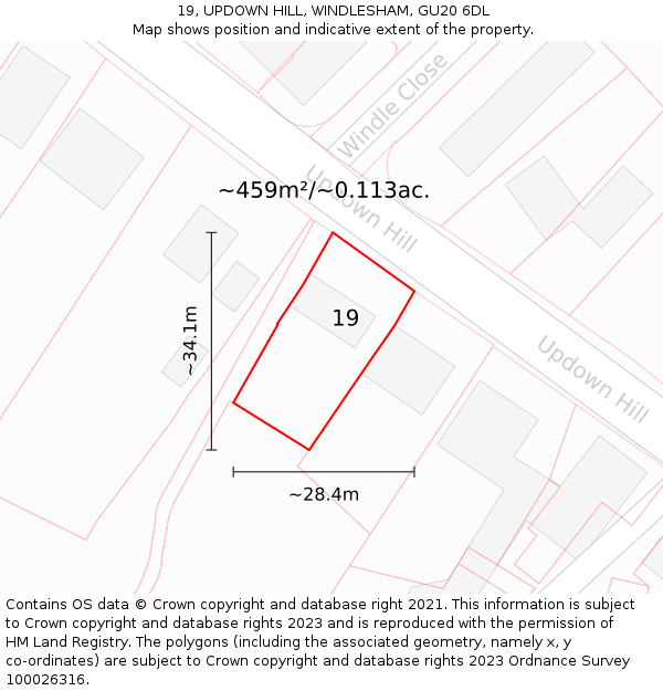 19, UPDOWN HILL, WINDLESHAM, GU20 6DL: Plot and title map