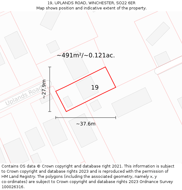 19, UPLANDS ROAD, WINCHESTER, SO22 6ER: Plot and title map