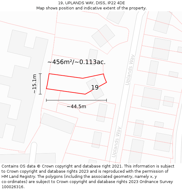 19, UPLANDS WAY, DISS, IP22 4DE: Plot and title map