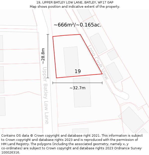 19, UPPER BATLEY LOW LANE, BATLEY, WF17 0AP: Plot and title map