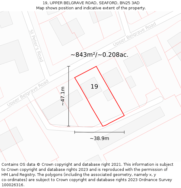 19, UPPER BELGRAVE ROAD, SEAFORD, BN25 3AD: Plot and title map