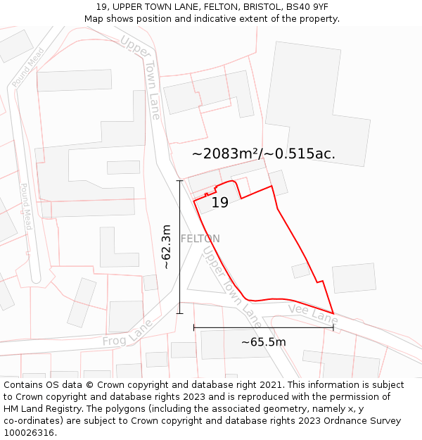 19, UPPER TOWN LANE, FELTON, BRISTOL, BS40 9YF: Plot and title map