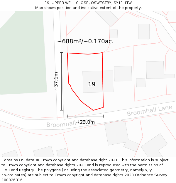 19, UPPER WELL CLOSE, OSWESTRY, SY11 1TW: Plot and title map