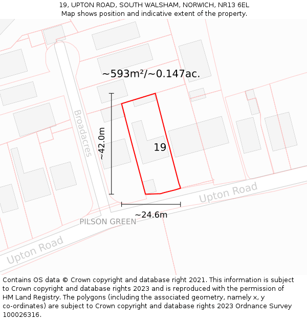 19, UPTON ROAD, SOUTH WALSHAM, NORWICH, NR13 6EL: Plot and title map