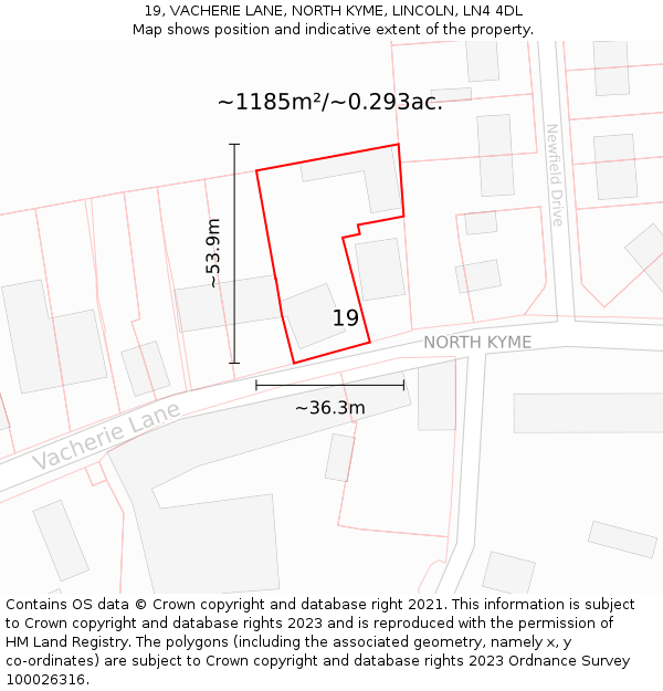 19, VACHERIE LANE, NORTH KYME, LINCOLN, LN4 4DL: Plot and title map