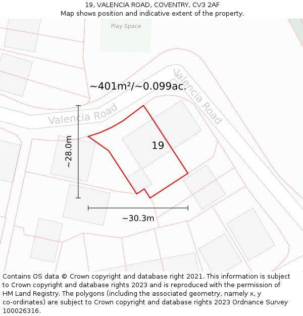 19, VALENCIA ROAD, COVENTRY, CV3 2AF: Plot and title map