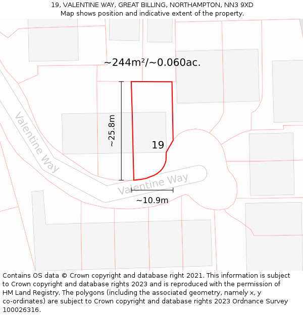 19, VALENTINE WAY, GREAT BILLING, NORTHAMPTON, NN3 9XD: Plot and title map