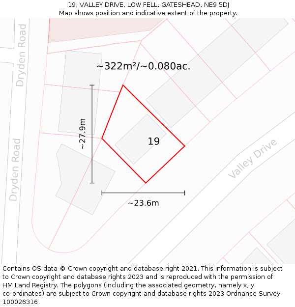 19, VALLEY DRIVE, LOW FELL, GATESHEAD, NE9 5DJ: Plot and title map