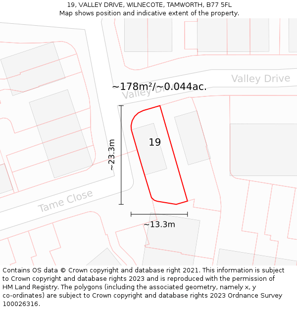 19, VALLEY DRIVE, WILNECOTE, TAMWORTH, B77 5FL: Plot and title map