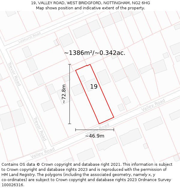 19, VALLEY ROAD, WEST BRIDGFORD, NOTTINGHAM, NG2 6HG: Plot and title map