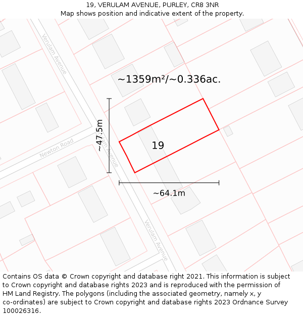 19, VERULAM AVENUE, PURLEY, CR8 3NR: Plot and title map