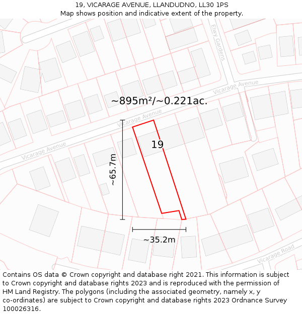 19, VICARAGE AVENUE, LLANDUDNO, LL30 1PS: Plot and title map