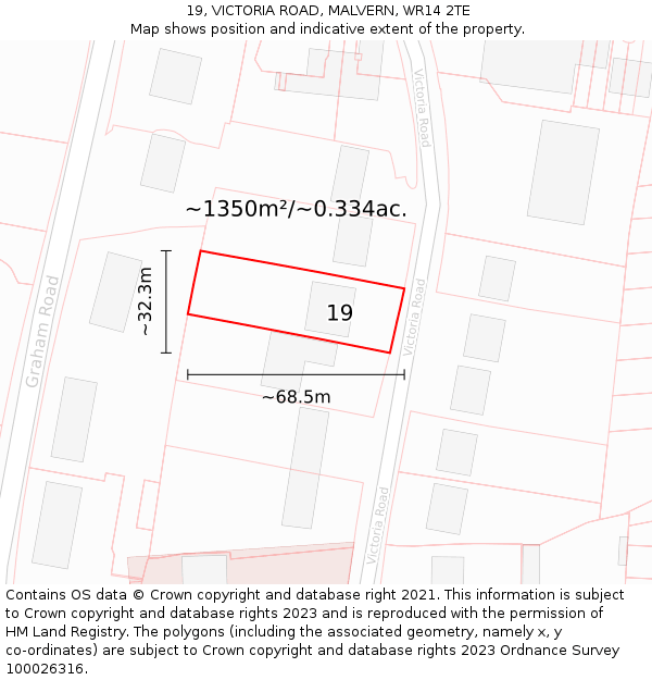 19, VICTORIA ROAD, MALVERN, WR14 2TE: Plot and title map