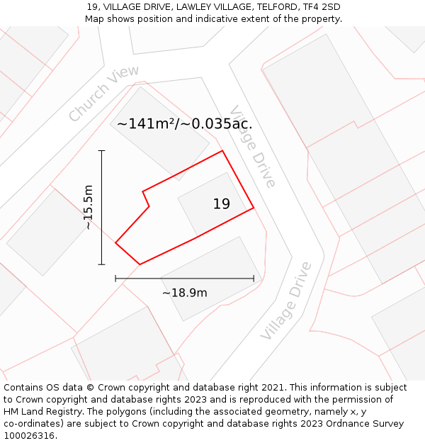 19, VILLAGE DRIVE, LAWLEY VILLAGE, TELFORD, TF4 2SD: Plot and title map