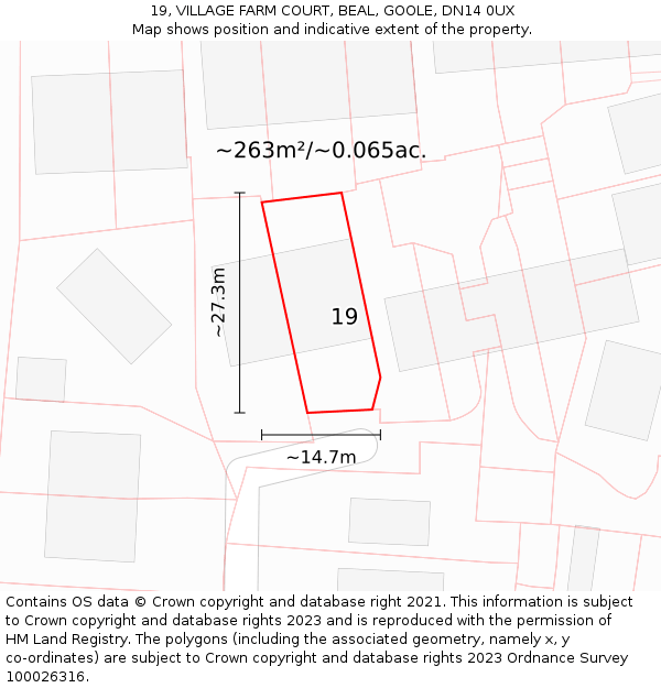 19, VILLAGE FARM COURT, BEAL, GOOLE, DN14 0UX: Plot and title map