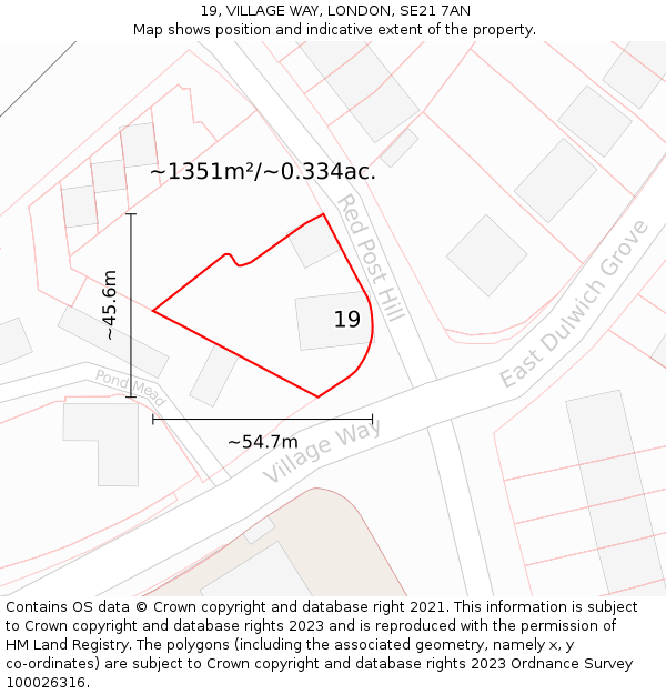 19, VILLAGE WAY, LONDON, SE21 7AN: Plot and title map
