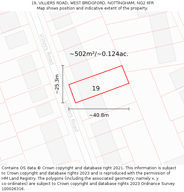 19, VILLIERS ROAD, WEST BRIDGFORD, NOTTINGHAM, NG2 6FR: Plot and title map