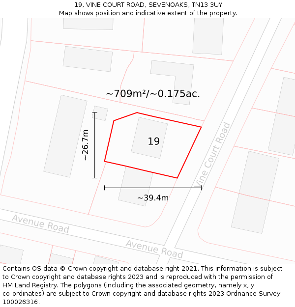 19, VINE COURT ROAD, SEVENOAKS, TN13 3UY: Plot and title map