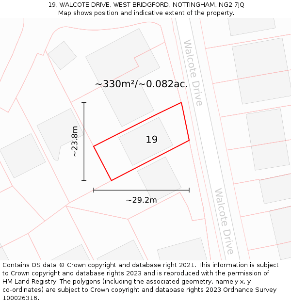 19, WALCOTE DRIVE, WEST BRIDGFORD, NOTTINGHAM, NG2 7JQ: Plot and title map