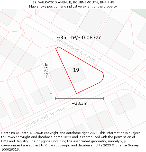 19, WALKWOOD AVENUE, BOURNEMOUTH, BH7 7HG: Plot and title map