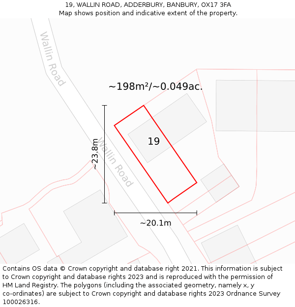 19, WALLIN ROAD, ADDERBURY, BANBURY, OX17 3FA: Plot and title map