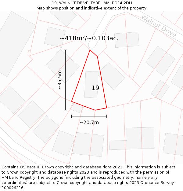 19, WALNUT DRIVE, FAREHAM, PO14 2DH: Plot and title map