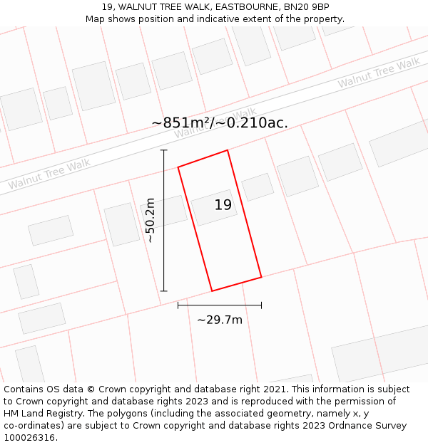 19, WALNUT TREE WALK, EASTBOURNE, BN20 9BP: Plot and title map