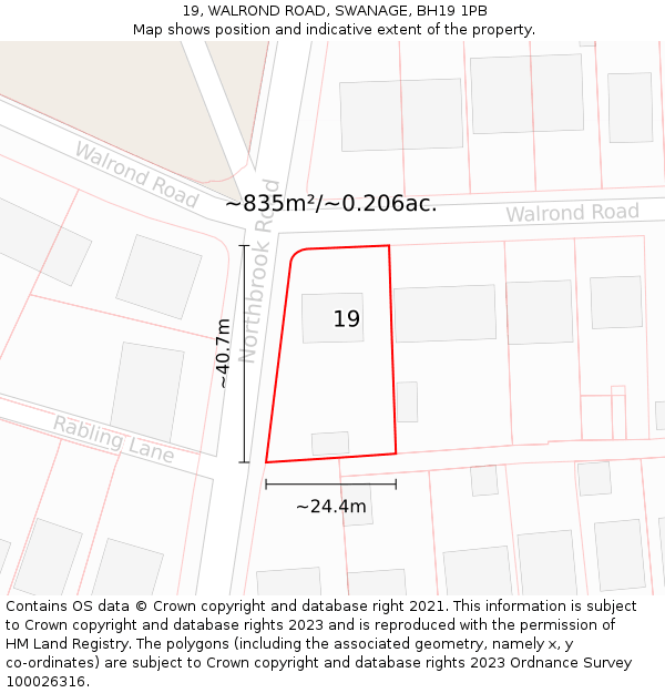 19, WALROND ROAD, SWANAGE, BH19 1PB: Plot and title map