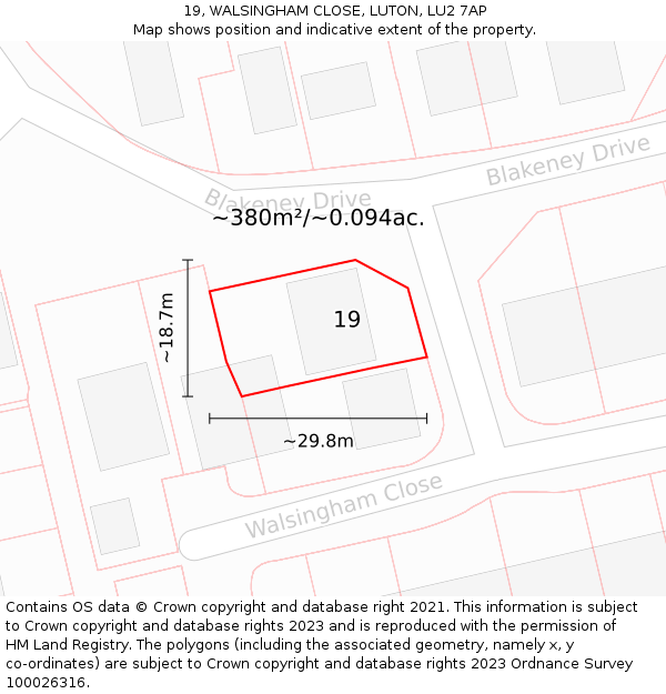 19, WALSINGHAM CLOSE, LUTON, LU2 7AP: Plot and title map