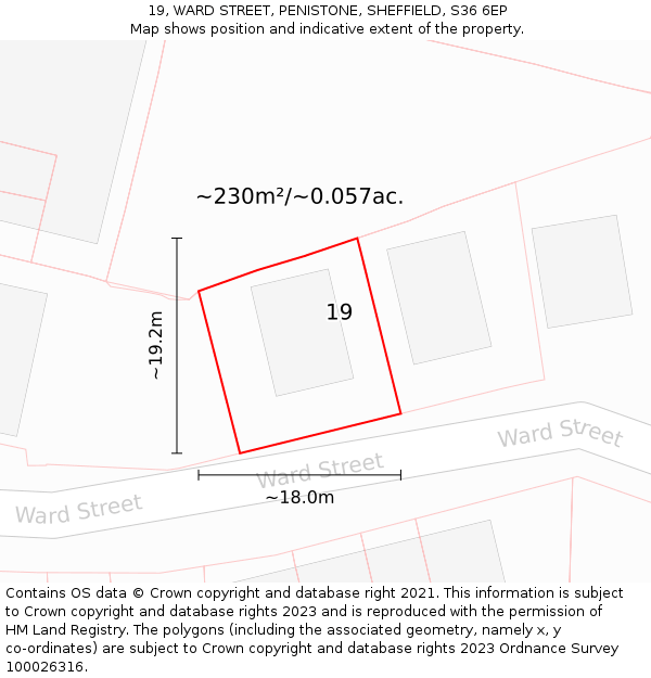 19, WARD STREET, PENISTONE, SHEFFIELD, S36 6EP: Plot and title map