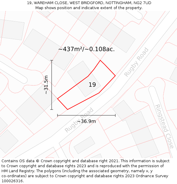 19, WAREHAM CLOSE, WEST BRIDGFORD, NOTTINGHAM, NG2 7UD: Plot and title map