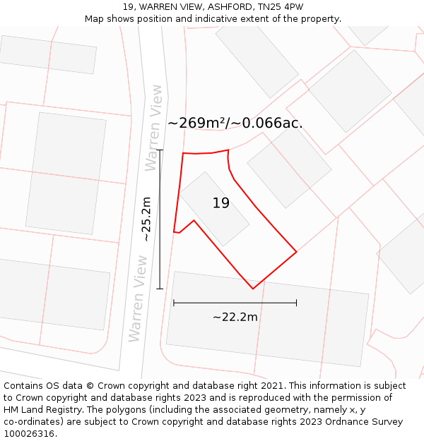 19, WARREN VIEW, ASHFORD, TN25 4PW: Plot and title map