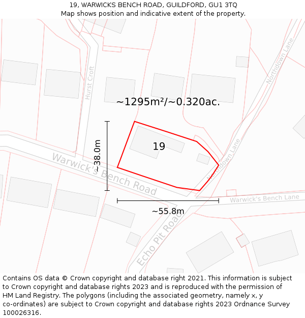 19, WARWICKS BENCH ROAD, GUILDFORD, GU1 3TQ: Plot and title map