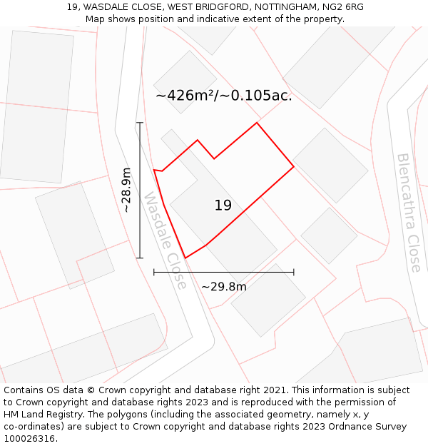 19, WASDALE CLOSE, WEST BRIDGFORD, NOTTINGHAM, NG2 6RG: Plot and title map