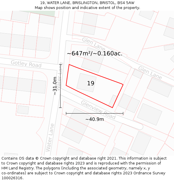 19, WATER LANE, BRISLINGTON, BRISTOL, BS4 5AW: Plot and title map