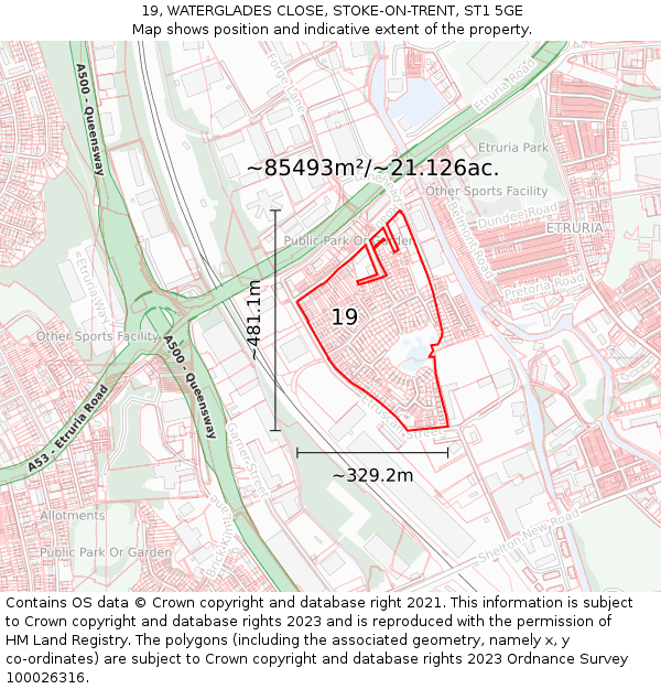 19, WATERGLADES CLOSE, STOKE-ON-TRENT, ST1 5GE: Plot and title map