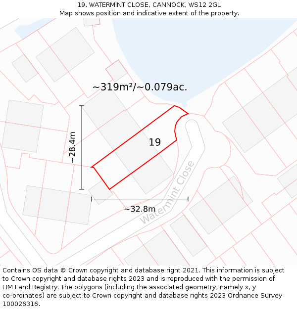 19, WATERMINT CLOSE, CANNOCK, WS12 2GL: Plot and title map