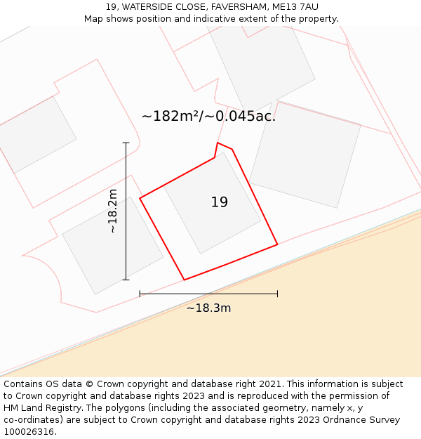 19, WATERSIDE CLOSE, FAVERSHAM, ME13 7AU: Plot and title map