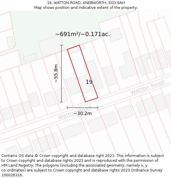 19, WATTON ROAD, KNEBWORTH, SG3 6AH: Plot and title map