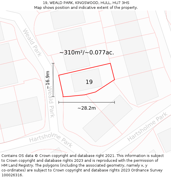 19, WEALD PARK, KINGSWOOD, HULL, HU7 3HS: Plot and title map