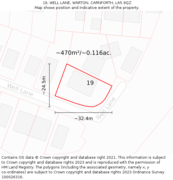 19, WELL LANE, WARTON, CARNFORTH, LA5 9QZ: Plot and title map