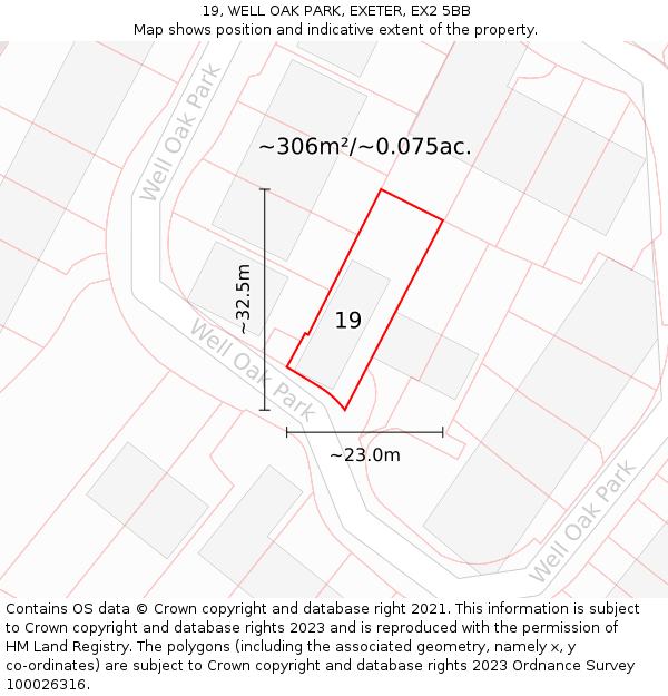 19, WELL OAK PARK, EXETER, EX2 5BB: Plot and title map