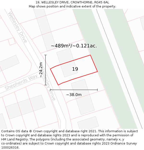 19, WELLESLEY DRIVE, CROWTHORNE, RG45 6AL: Plot and title map