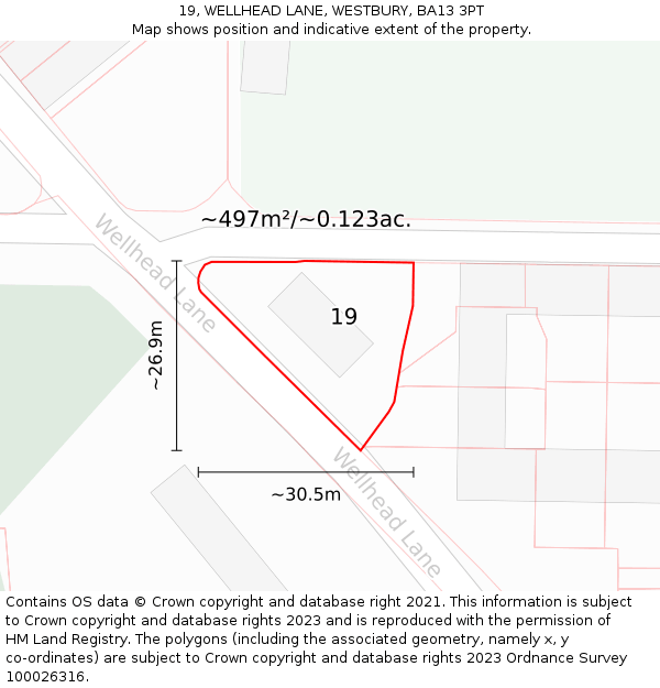 19, WELLHEAD LANE, WESTBURY, BA13 3PT: Plot and title map