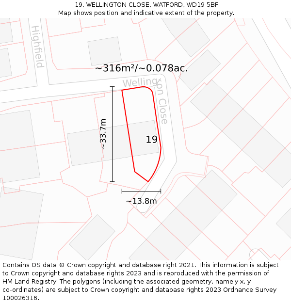 19, WELLINGTON CLOSE, WATFORD, WD19 5BF: Plot and title map