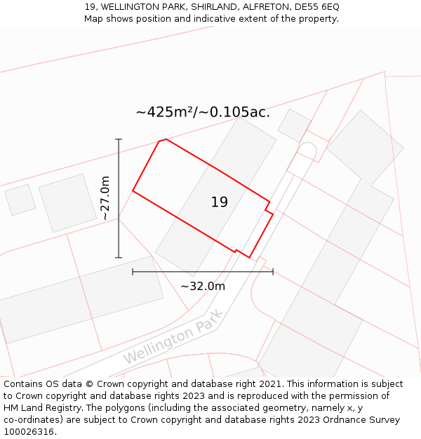 19, WELLINGTON PARK, SHIRLAND, ALFRETON, DE55 6EQ: Plot and title map