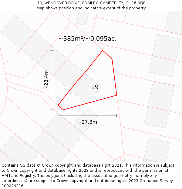 19, WENDOVER DRIVE, FRIMLEY, CAMBERLEY, GU16 9QP: Plot and title map